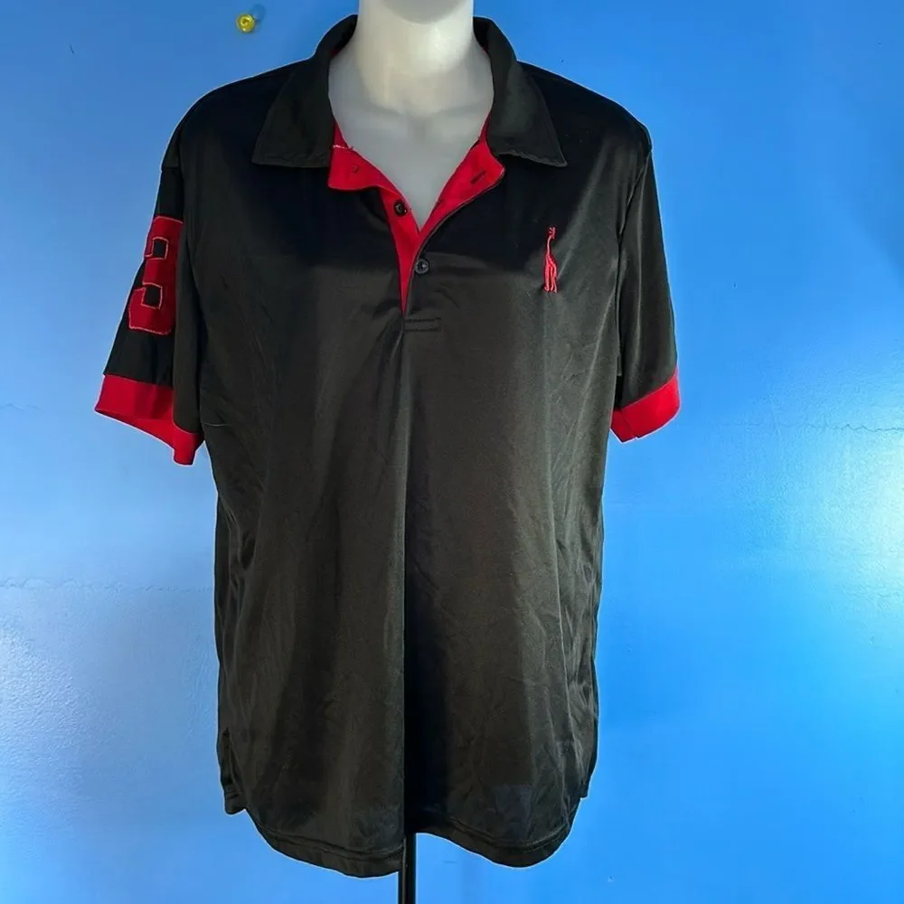 Haoding SDT Men's XL Black Red Polo Shirt Golf Casual Knit Top